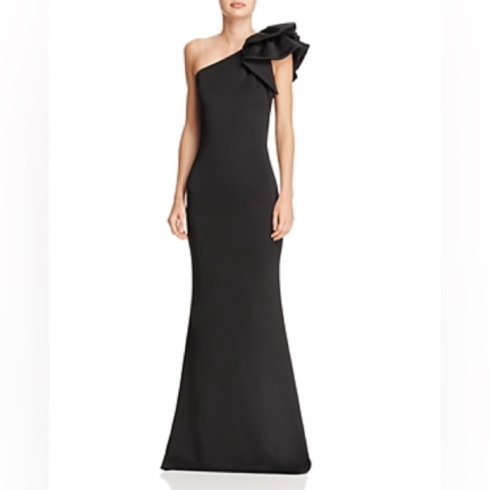 Betsy & Adam Black One-Shoulder Scuba Crepe Dress Size 4 NWT Formal Gown - Picture 3 of 3